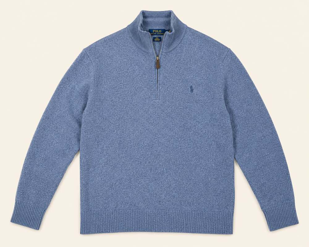Polo Ralph Lauren Merino Wool Cashmere Quarter Zip Blue XXL Preppy Luxury
